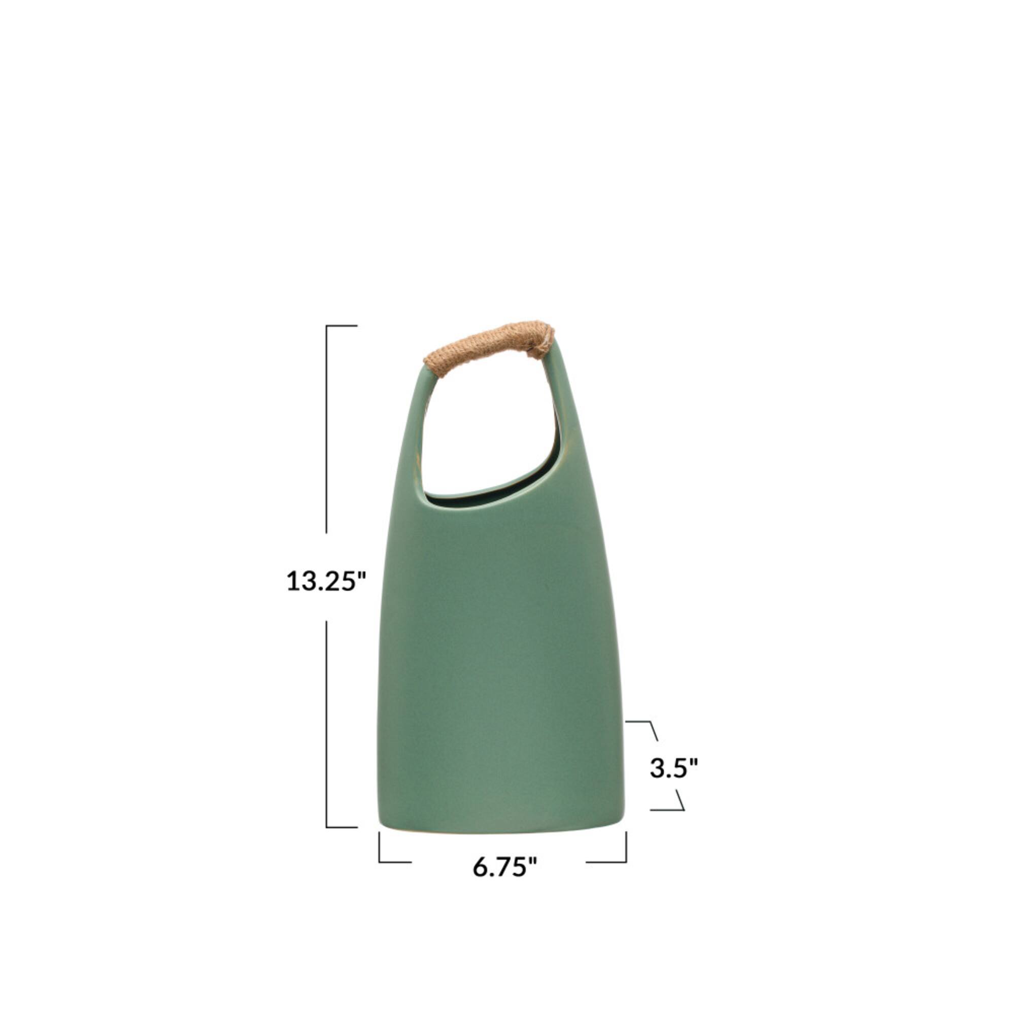 Hello Honey® Bloomingville 13.5" Mint Modern Stoneware Vase with Rattan Wrapped Handle